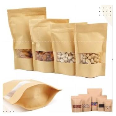 Imagem de Kit 50 Sacos Kraft C/Zip Lock Visor Stand Up Pouch 16x20cm