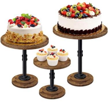 Imagem de Suporte de bolo para festa, casamento, aniversário, chá de bebê, aniversário (marrom, pacote com 3)