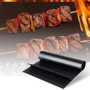 Imagem de 1 tapete para churrasqueira, 100% antiaderente, reutilizável, fácil de limpar, 39 x 33 cm, para churrasqueiras elétricas a gás a carvão, preto