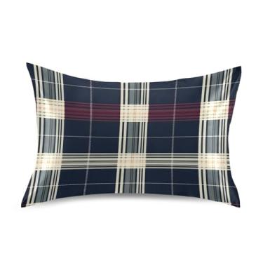 Imagem de Fronha de almofada de seda para pele e cabelo, extra macia, resistente a rugas e desbotamento com fecho de envelope (tamanho padrão, 76 x 50 cm) | Fundo de linha xadrez