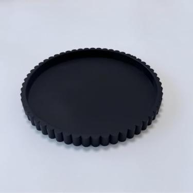 Imagem de Bandeja redonda de silicone para banheiro, organizador decorativo para sabonete, perfume, vela, bancada de cozinha, decoração de mesa de centro (preta, borda de renda de 23 cm)