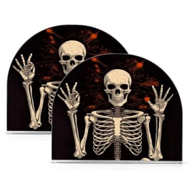 Imagem de Wassud Porta-guardanapos de acrílico de caveira de Halloween, dispensador de guardanapo de papel moderno em forma de U para mesa, cozinha, sala de jantar, bancada 2 peças (comporta 50-60 guardanapos)