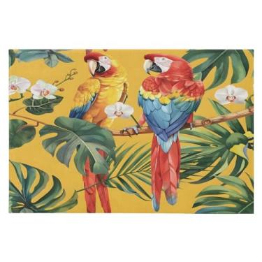 Imagem de CEBUGI Tapete de área 60 x 90 cm, macio, lavável, antiderrapante, com base de borracha, pássaros, plantas tropicais, tapetes para sala de estar, quarto, decoração de casa