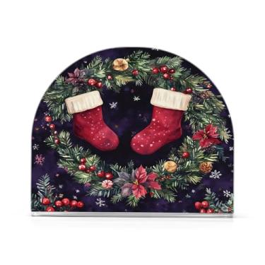 Imagem de Qilmy Aquarela linda guirlanda de Natal porta-guardanapos para mesas, elegante suporte de guardanapo de papel de placa acrílica, dispensador de papel de seda independente moderno para jantar, sala de
