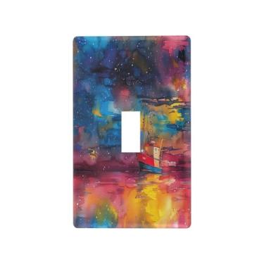Imagem de Wassud Aquarela barco interruptor de luz placa decorativa para tomada placa de parede para tomadas elétricas interruptor único 4,53 x 2,76 polegadas