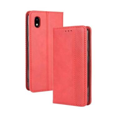 Imagem de Capa flip de couro para ZTE Blade A3 2020,Flip magnético retro,Caso de telefone de couro PU,Design de carteira com 3 slots de cartão e 1 clipe de dinheiro -Red