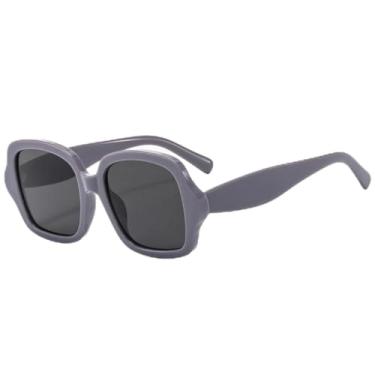 Imagem de Óculos de sol quadrados com armação grande, femininos e masculinos, vintage, para áreas externas, para dirigir e pescar, com proteção UV400 (cinza)