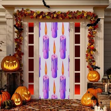 Imagem de Wassud Decoração de capa de vela de Halloween, faixa interna para uso externo, decoração de casa de varanda, decoração grande para porta da frente 96 x 98 polegadas