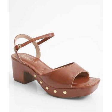 Imagem de Sandália Feminina Salto Grosso Via Uno Caramelo-97042, Marrom, 37
