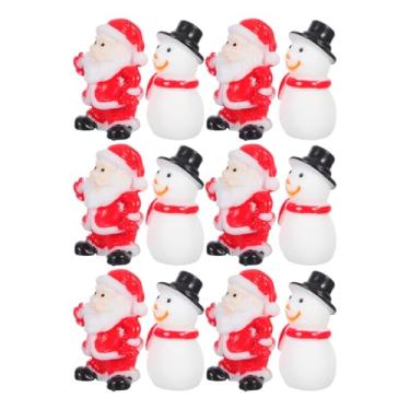 Imagem de VOSAREA 12 peças de estátuas de resina em miniatura: boneco de neve de Natal e estatuetas de Papai Noel - Enfeites de Natal para micro - Decorações de inverno para armário e lareira 3 cm