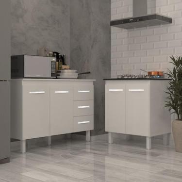 Imagem de Balcão Para Cooktop 4 Bocas Fran Branco e Armário Bruna 118 cm Cozinha