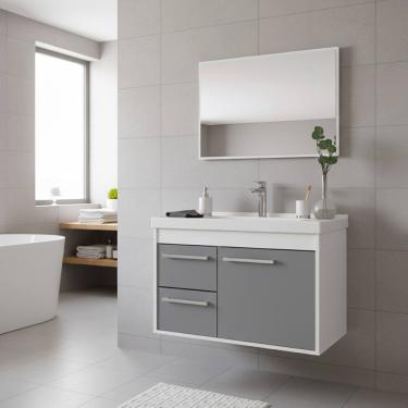 Imagem de Kit Armário para Banheiro 60cm MDF com Cuba + Espelheira - Potenza Gianduia