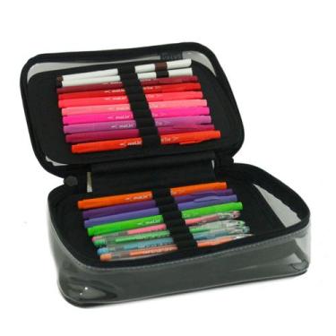 Imagem de Estojo Box 100 Pens 2 divisorias Cristal Preto - SABRA