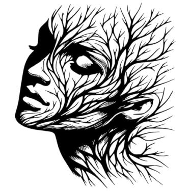 Imagem de Fiwochic Árvore da Vida Metal Preto Arte de Parede 29 cm Formato de Rosto Feminino Abstrata Decoração de Parede Silhueta Árvore Escultura Decoração de Casa para Quarto Sala de Estar Escritório (Face 2