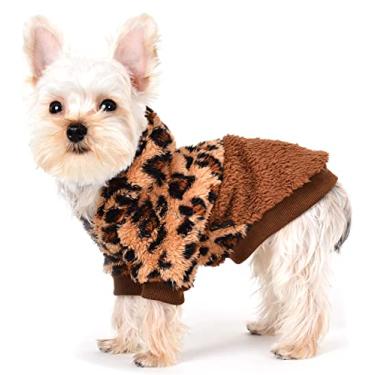 Imagem de Suéter de cachorro de leopardo para cães pequenos meninas meninos suéteres de lã para cachorrinhos roupas de inverno para cães fêmeas machos gato filhote roupas quentes para yorkie chihuahua, pequeno