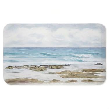 Imagem de Tapete antifadiga Wave Therapy Rocky Shore, ergonômico acolchoado para cozinha e pé com suporte antiderrapante, tapete confortável ecológico, design por Ramona Murdock, 76 cm x 45 cm