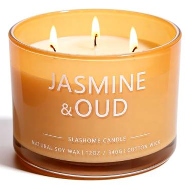 Imagem de Velas com perfume de jasmim e oud, velas perfumadas para casa, 340 g de soja luxuosa, 50 horas de tempo de queima, presentes de aniversário e Natal para mulheres e homens