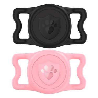Imagem de ilFindYou Suporte para coleira de cachorro AirTag: IP68 à prova d'água para coleira de cachorro, capa de silicone antiperda e durável, compatível com Apple AirTags (preto e rosa)