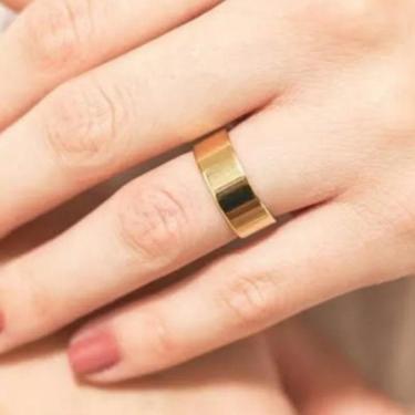 Imagem de Par De Alianças Quadrada 6mm Aço Inox Casamento Banhado Ouro Tamanho:26-27