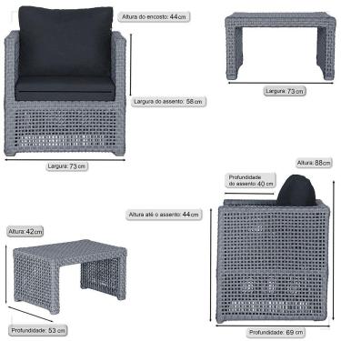 Imagem de Mesa E 3 Poltronas Madri Corda Náutica Estofado 12 Trama Prata