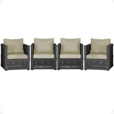 Imagem de 4 Poltronas Madri Alumínio Corda Náutica Estofado 7 Trama Preto