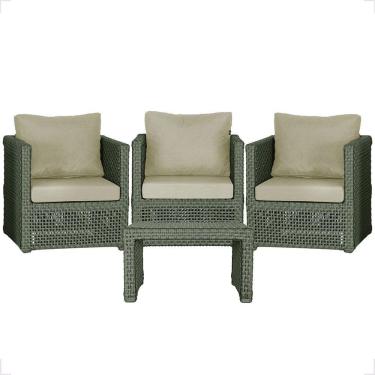 Imagem de Mesa E 3 Poltronas Madri Corda Náutica Estofado 7 Trama Verde