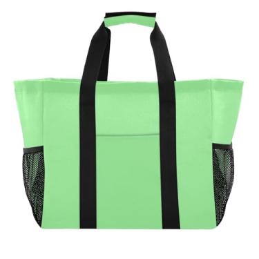 Imagem de ODAWA Sacolas de supermercado embaláveis à prova d'água à prova de areia verde claro para academia, sacola de compras de lona para mulheres
