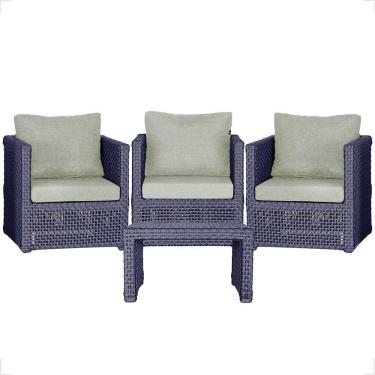 Imagem de Mesa E 3 Poltronas Madri Corda Náutica Estofado 3 Trama Azul