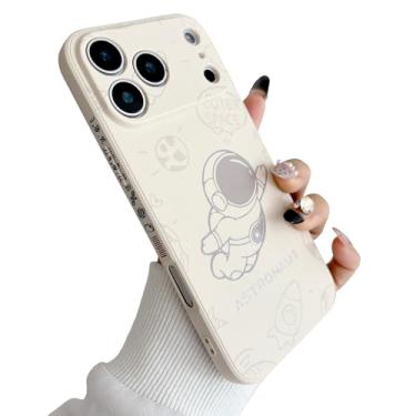 Imagem de Yonds Queen Capa fofa para iPhone 17, desenho animado astronauta foguete lua espaço design elegante TPU macio à prova de choque antiderrapante capa moderna (branco voo, iPhone 17)