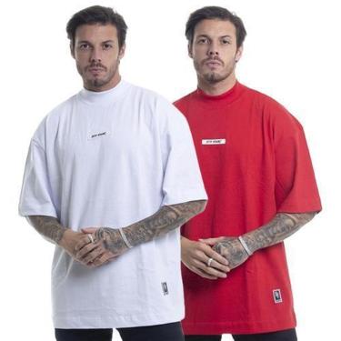 Imagem de Pacote 2 Camisetas: Oversized Gola Alta Borracha Branca & Oversized Gola Alta Borracha Vermelha-Masculino