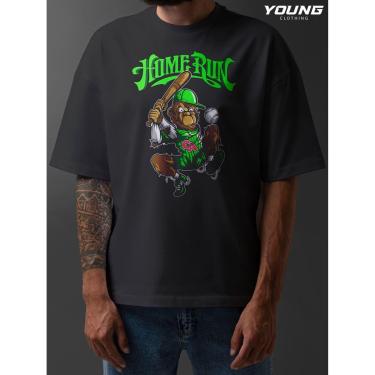 Imagem de Camiseta Oversized Monkey Baseball Streetwear Algodao Unissex Preto-Masculino