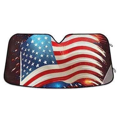 Imagem de Para-sol bandeira fogos de artifício para janela de carro, escudo térmico de carro, proteção UV persiana dobrável para janela de carro, acessórios de verão para carro
