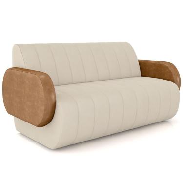 Imagem de Sofá 2 Lugares Sala Living Orgânico 168cm Fávara K01 Couríssimo Whisky Veludo Bege - Lyam Decor