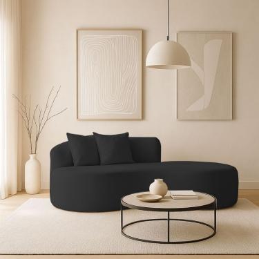 Imagem de Sofá Design Robusto Elegante Curvo Bouclé Preto