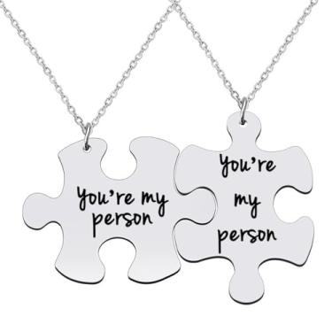 Imagem de RLHRNDE Conjunto de 2 peças de colar de casal, de aço inoxidável, para mulheres, homens, quebra-cabeça, combinando, pingente, amor, amizade, dia dos namorados, presente, Medium, Metal, Sem Pedra