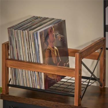 Imagem de X-cosrack Suporte de disco de vinil – 1 pacote apenas – serve para álbuns de 18 a 30 cm, comporta de 50 a 100 discos, DVDs ou CDs – suporte de armazenamento moderno de madeira, suporte organizador de