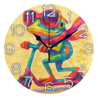 Imagem de GAIGEO Relógio de parede analógico decorativo escritório cozinha relógio estético silencioso sem tique-taque, decoração de sala de estar, arte moderna, sapo colorido engraçado, 25 cm, ponteiros