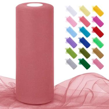 Imagem de JeogYong Rolos de tecido de tule rosa escuro 30,5 cm por 100 metros tecido de malha de poliéster fita de tule para saias tutu, embrulho de presente, decoração de aniversário/festa/casamento