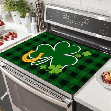 Imagem de HOMETITUTE Lucky Shamrock St Patricks Day Fogão Top Capas para Fogão Elétrico 71 x 50 cm Protetor de Vidro Resistente ao Calor Almofada Decorativa Placa de Fogão Tapete de Bancada
