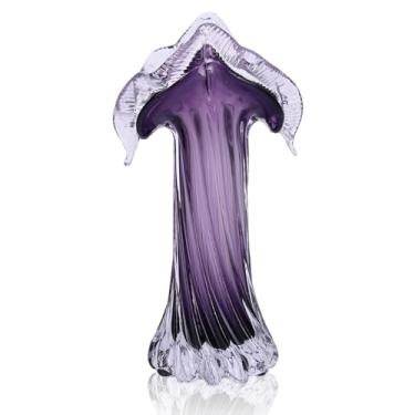Imagem de Vaso de vidro soprado à mão, vaso de vidro roxo exclusivo, vaso decorativo de estilo de arte moderna, adequado para salas de estar em casa, centros de mesa de jantar, escritórios, estantes, mesas de