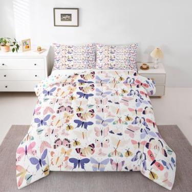 Imagem de Feelyou Conjunto de cama de borboleta, macio, para meninos e meninas, estampa de borboletas, edredom de microfibra, boêmio, mariposa, decoração de quarto, 2 peças com 1 fronha