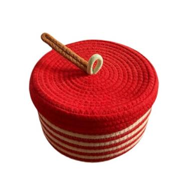 Imagem de WeiLaiKeQi Cesto de armazenamento redondo de corda com tampa, caixa organizadora para decoração de casa, cesto de corda trançada para casa, Maçã