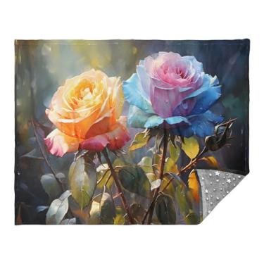 Imagem de CEBUGI Cobertor de flanela quente macio 127 x 178 cm para sofá, cama, escritório, acampamento, viagem, flores rosas brilhantes para todas as estações