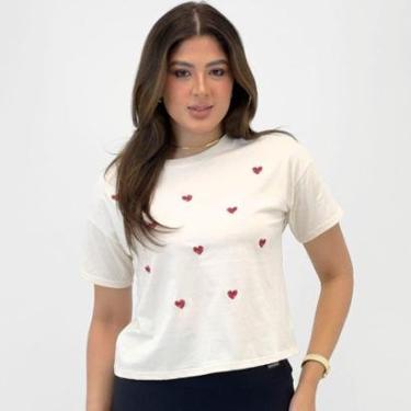 Imagem de Camiseta Malwee Cropped com Bordado Manga Curta Feminino-Feminino