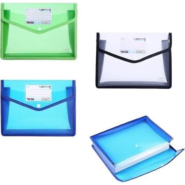 Imagem de Pasta de arquivo expansível A5, pacote com 3 organizadores de documentos de plástico com fecho de pressão e vários bolsos - Carteira envelope transparente impermeável para escritório, escola