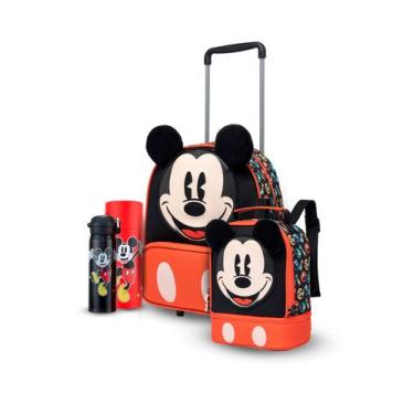 Imagem de Kit Mochila Disney Rodinha Estojo Lancheira Garrafa Mickey Escolar