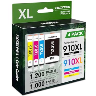 Imagem de PACITEK Substituição para cartuchos de tinta HP 910XL de alto rendimento, pacote com 4 (preto ciano magenta amarelo) compatível com impressoras HP 910 XL OfficeJet Pro 8020 8025 8028 8035 OfficeJet