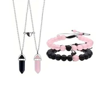 Imagem de LittleFathand Conjunto de 4 peças de colar de cristal para casais e mulheres, homens, colares de amizade combinando sol oco e lua colar com pingente de presente de dia dos namorados, Zinco, Sem Pedra