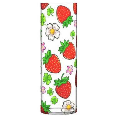 Imagem de CEBUGI Vaso de flor de morango 10 cm x 30 cm Vaso cilíndrico para flores, vaso transparente inquebrável para decoração de casa de festa de casamento
