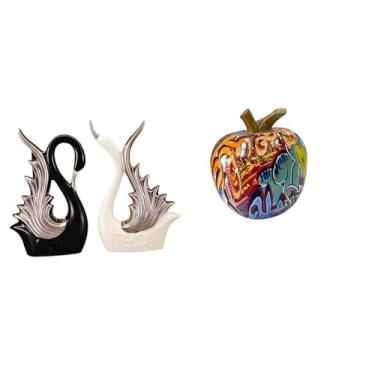 Imagem de Whtkoph Elegantes Figuras de Cisne em Cerâmica para Mesa, Estante, Aniversário, Lareira, Estilo Nórdico, Peça de Colecionador, Ornamento de Mesa.
